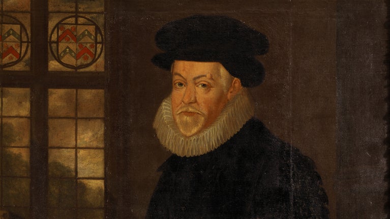 Oil painting on canvas, Sir Edward Phelips (c. 1554–1614), British (English) School, late 18th century, inscribed Sir Ed Phelips 1610. A portrait of an elderly man shown three-quarter length, standing in profile to the left, gazing at the spectator, his left hand at this side
